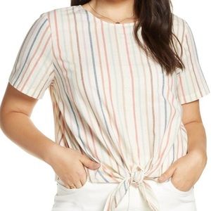 Madewell Button-Back Tie Tee in Rainbow Stripe